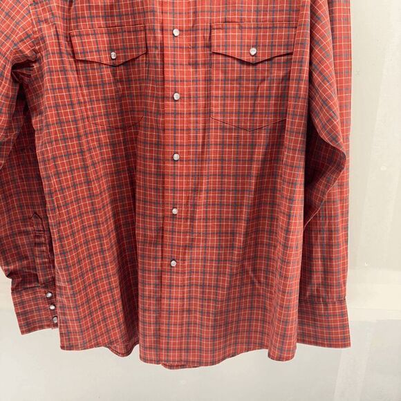 Wrangler Pearl Snap Long Sleeve Burnt Orange Blue Plaid Western XL Shirt NFR - Picture 3 of 6